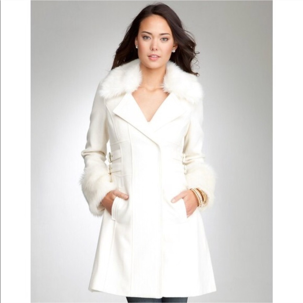 BEBE white coat with gold buckle / worn once